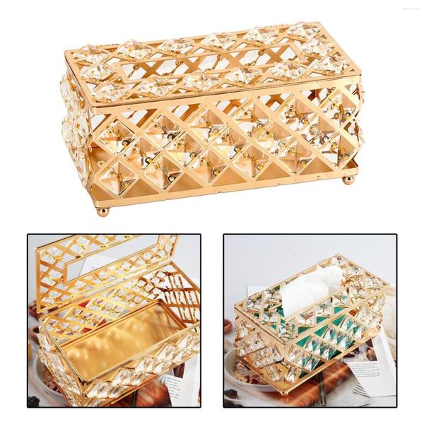 Bolsas para joyería, caja de pañuelos de cristal ostentosa, rectángulo dorado para decoración de tocador de baño de oficina