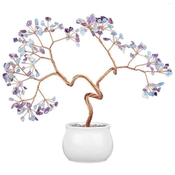 Bolsas de joyería Bonsai Estilo Suerte Árbol de dinero con base de cerámica Chips de cristal natural Minerales Gema Piedra Artesanía para decoración de mesa Hogar