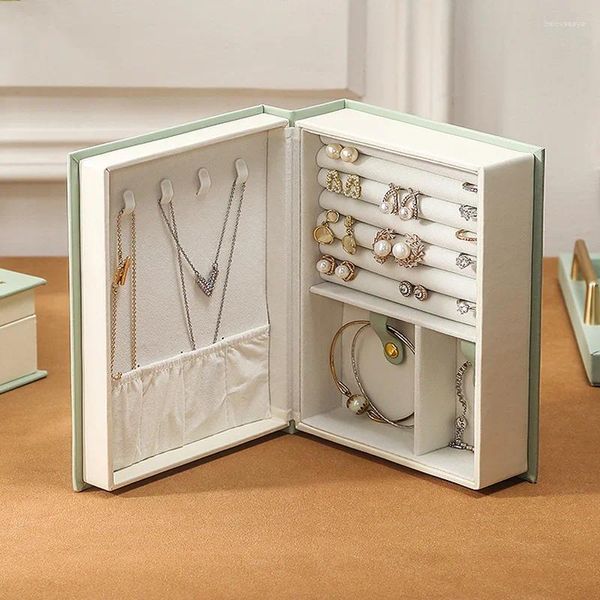 Bolsas de joyería Exhibición de libros Estuches de viaje Caja Pendientes simples Almacenamiento de anillos Soporte para pendientes portátil 21.2x15x6.7cm