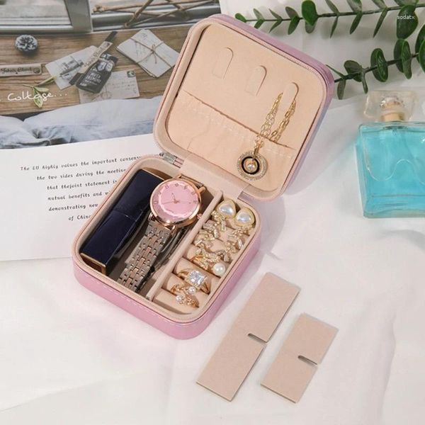 Boîte de pochettes à bijoux en cuir PU, petit organisateur de voyage Portable, présentoir, boîtes de rangement pour bagues, boucles d'oreilles, colliers, cadeaux