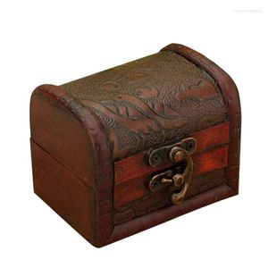 Boîte de pochettes à bijoux en bois Vintage fait à la main avec Mini serrure en métal pour stocker les perles au trésor