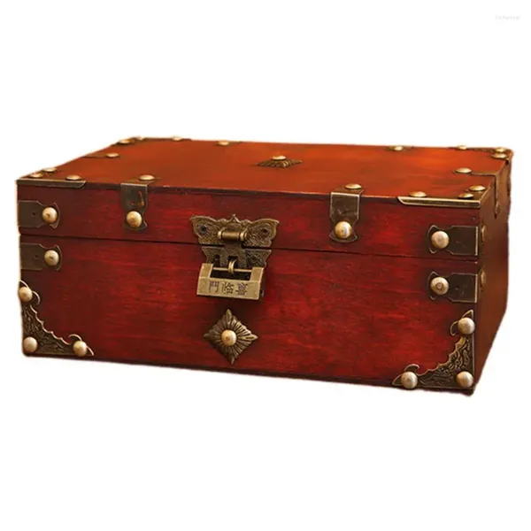Bolsas de joyería Caja con cerradura codificada Pulsera de madera Clip de pelo Caja de baratija Mujeres Vintage Anillo Pendientes Titular