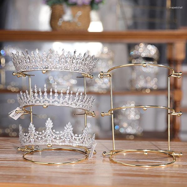 Bolsas de joyería novia corona diadema Tiara soporte princesa diamantes de imitación estante de exhibición Metal oro cristal diademas organizador