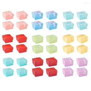 Boîte à anneau en carton de bijoux carré Case de stockage en papier couvercle de couvercle pour les fournitures d'emballage cadeau bricolage 4.2-5x4.2-5x2.6-3.2 cm 12pcs / set