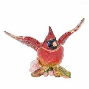 Pochettes à bijoux Cardinal Oiseau Boîte à bibelots Étain à charnière émaillé Ornement Cadeaux créatifs Figurine Anneau Collier Titulaire