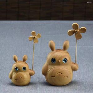 Pochettes à bijoux dessin animé oeuvre en bois sculpture créative ornements buis Totoro artisanat décoration de Table accessoires Figurines