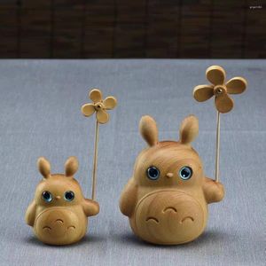 Bolsas para joyas, ilustraciones de madera de dibujos animados, adornos creativos tallados, madera de boj, artesanías de Totoro, accesorios de decoración de mesa, figuritas