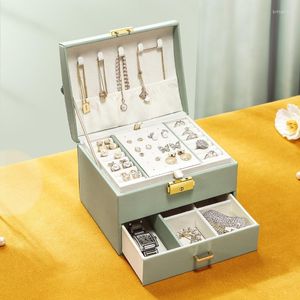 Pochettes à bijoux Casegrace 2-en-1 grande boîte fille tiroir en cuir organisateur de rangement pour affichage maquillage boucles d'oreilles anneau étui à bijoux