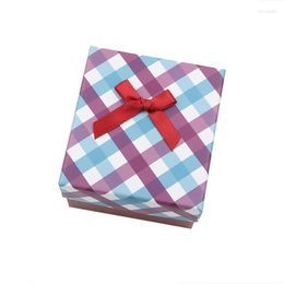 Bolsas de joyería Caja de papel cuadrada con patrón de impresión a cuadros para reloj/pulsera/brazalete Cajas de regalo con organizador de esponja Contraste de color
