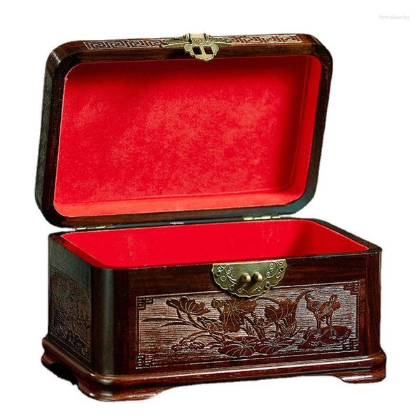 Pochettes à bijoux boîte chinoise avec serrure palissandre bois massif Dressing petite dot de mariage rangement en bois