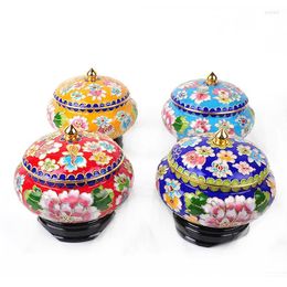 Sieraden Zakjes Chinese Geschenken Ornamenten Koperen Wiel Cloisonné Peony Bloembak Ingeblikt Multifunctioneel 4 Inch