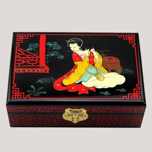 Sieradenzakken Chinese handgemaakte klassieke houten lak 2 lagen fluit vrouwelijke doos 002