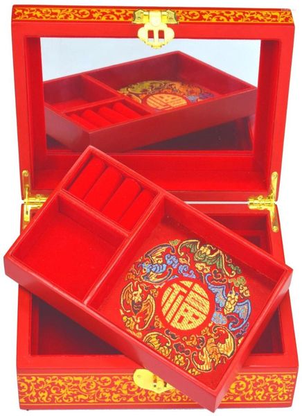 Pochettes à bijoux chinoises faites à la main classique en bois laque Longfeng boîte de bon augure 2 couches