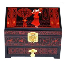Pochettes à bijoux chinoises, grande boîte en bois faite à la main, 3 couches, peinture de mariée, affichage de stockage de mariage, merveilleux cadeau, conteneur