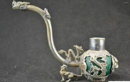 Sieradenzakken Chinese oude antiek handgemaakte groene jade en tibet zilveren pijp voor
