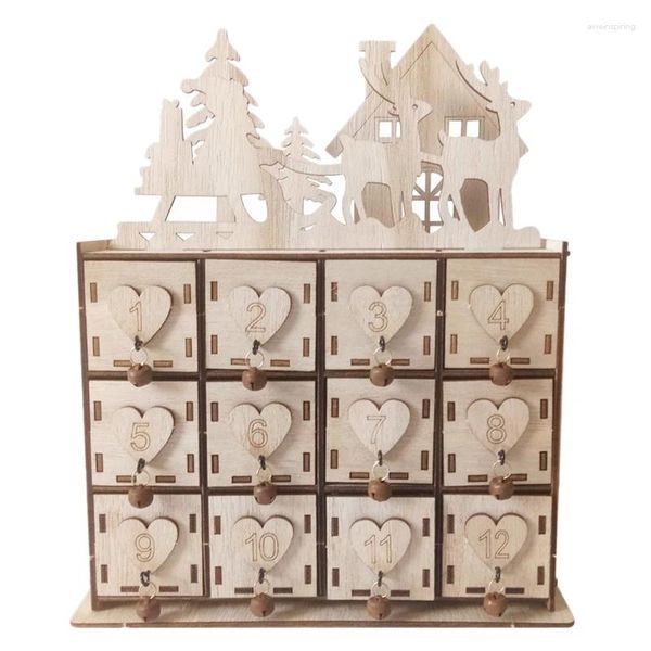 Boîte de calendrier de Noël des pochettes de bijoux - Calendrier de l'Avent Wooden Storage avec 12 tiroirs Ornement Stramis pour