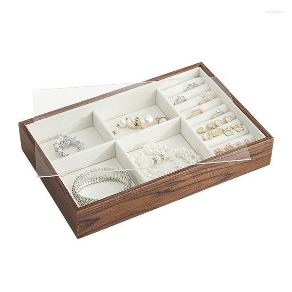 Pochettes à bijoux boîte à bijoux en bois classique avec couvercle transparent mallette de rangement pour bijoux pour femmes cadeau bague collier boucle d'oreille accessoires