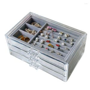 Pochettes à bijoux boîte de rangement en plastique transparent organisateur grande Double couche boucles d'oreilles affiche collier anneau perle conteneurs cadeau