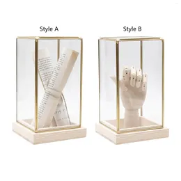 Pochettes à bijoux vitrine de comptoir ornement Transparent 11.5x11.5x20 cm cadre en laiton vitrine base en bois pour objets de collection jouet polyvalent
