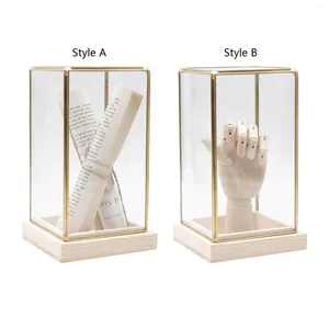 Sieradenzakjes Aanrechtvitrine Ornament Transparant 11,5x11,5x20cm Messing Frame Showcase Houten Basis Voor Verzamelobjecten Speelgoed Veelzijdig