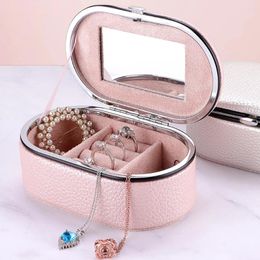 Schmuckbeutel, kreative Box mit Spiegel, PU-Leder, strukturierte Organizer-Taschen, trendige Gitter-Aufbewahrungstasche, Ohrringe, Ringe, Display-Halter, Geschenke