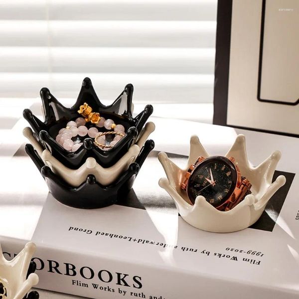 Bolsas de joyería Tipo corona Soporte de anillo de cerámica Caja de bandeja de almacenamiento duradera