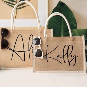 Bolsas de joyería Bolsas de playa personalizadas Yute de dama de honor personalizado con asas Despedida de soltera Niñas Viaje Regalos Arpillera