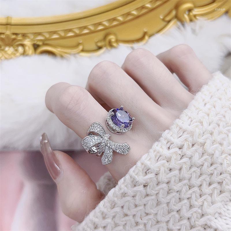 Las bolsas de joyería Diamond Bow Fairy Purple Zircon Full Ring se refieren a la apertura femenina al por mayor.