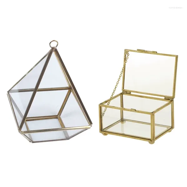 Bolsas de joyería Forma de diamante Caja Organizador Geometría Vidrio Cosmético Almacenamiento Estilo geométrico Contenedor de mesa