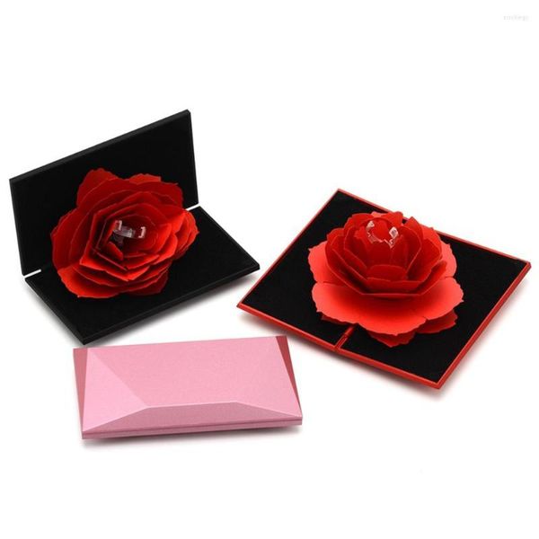 Pochettes à bijoux en forme de diamant pour femmes, présentoir de bagues, porte-cadeau, étui pour bagues de fiançailles et de mariage, fleur de Rose