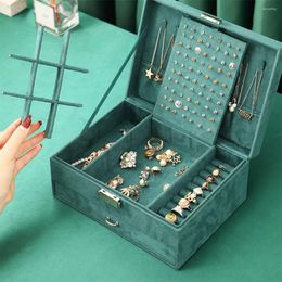 Pochettes à bijoux boîte à double couche doublure en velours étui de voyage amovible verrouillable pour montres bracelets mode vert saint valentin