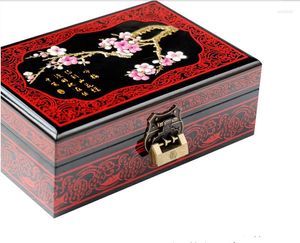 Pochettes à bijoux Double couche mallette de rangement en laque chinoise avec serrure boîtes en bois ensemble décoratif cadeaux de mariage
