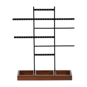 Sieradenzakjes Oorbelhouder 6 lagen met houten opbergdoosgaten Metalen tafelblad Aanrecht Display Rack Organizer