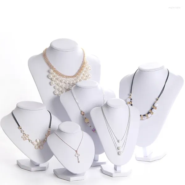 Pochettes à bijoux faciles à nettoyer, chaîne en PU blanc, emballage de collier, modèle de buste, pendentif, vente en gros, accessoires de bijoux, étagère de rangement, coffrets cadeaux