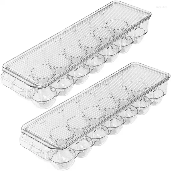 Pochettes à bijoux, conteneur d'œufs 14 avec couvercle, support de poignée pour plateau de rangement pour réfrigérateur (paquet transparent de 2)
