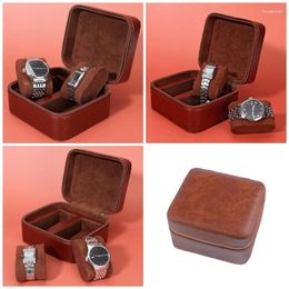 Bolsas de joyería Elegante caja de reloj de cuero de PU 2 ranuras Relojes Titular Caja de reloj de pulsera