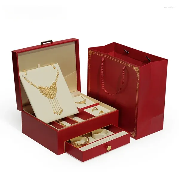 Bijoux Sacheses Engagement Three Gold Box Mariage Storage Placement Gift