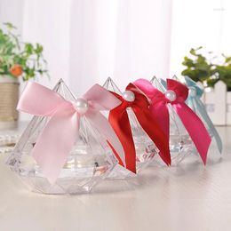 Bolsas de joyería Forma de diamante europeo Caja de dulces hueca Arco hecho a mano Decoración de boda transparente Regalos de Navidad