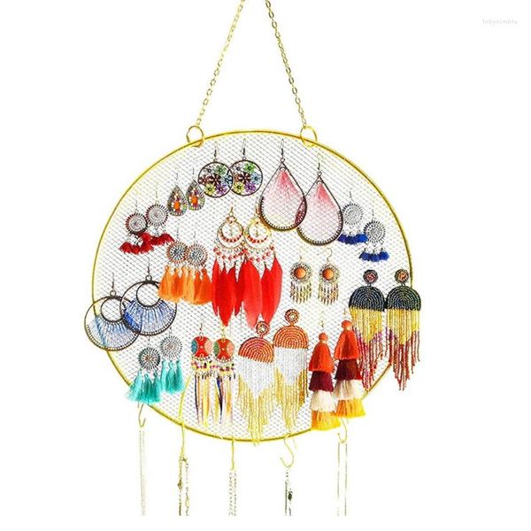 Pochettes à bijoux Ornement intérieur exquis en forme de grille en métal Porte-boucles d'oreilles Organisateur suspendu mural avec crochets pour Dangle