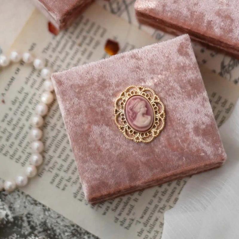 Smyckespåsar utsökt rosa presentförpackningsbox Ring Holder Organiser Velvet Lagring Fase Halsband