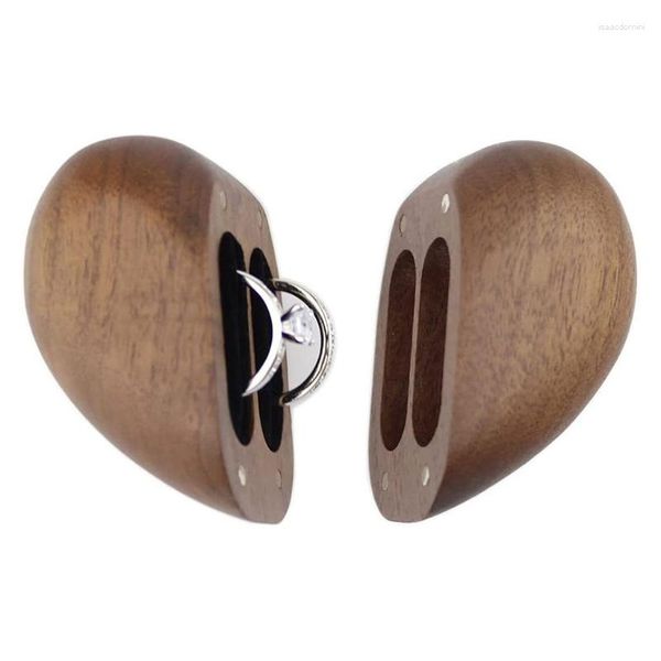Pochettes à bijoux F19D en forme de coeur noyer anneau boîte velours doux intérieur support organisateur en bois pour CASE proposition Engagem