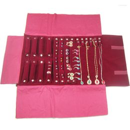 Pochettes à bijoux Mode Bourgogne Velours Voyage Rouleau Sac Pour Collier Pendentif Boucles D'oreilles Bague Organisateur Stockage Portable Affichage Vitrine