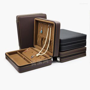 Bolsas de joyería Moda de gama alta PU Bolsa de almacenamiento portátil Anillo Collar Pulsera Caja de colección con cremallera (excluyendo joyas)