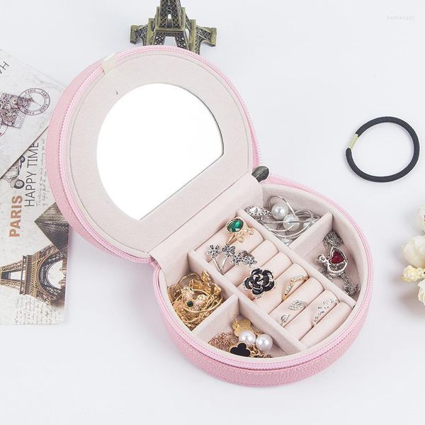 Bijoux Pochettes Mode Femmes Maquillage Organisateur Boîte De Voyage Fille Beauté Collier Boucle D'oreille Stud Collection Cas Avec Miroir Gear Accessoires