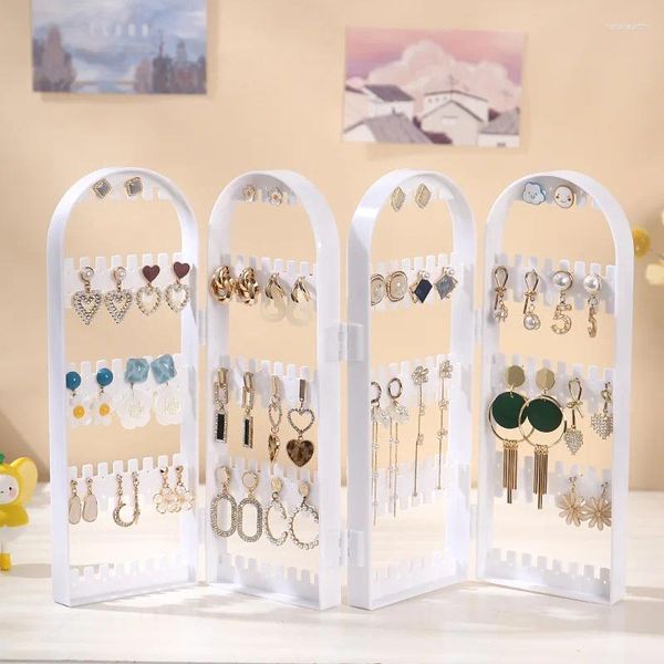 Bolsas de joyería Pendientes plegables Studs Display Rack Collar Estante Soporte Soporte 2-6 Paneles de ventiladores Organizador de pantalla Caja de almacenamiento