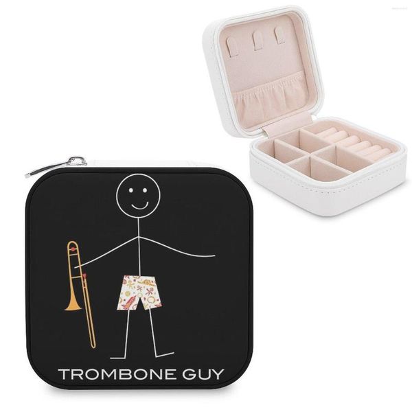 Pochettes à bijoux drôle hommes Trombone Guy boîte de rangement Mini cuir Double couche organisateur pour bijoux étui de voyage