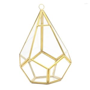 Sieraden Zakken Goudwandhangende glas Geometrisch terrarium Moderne indoor opening Polyhedron Diamant traande vorm Planter pot decoratief