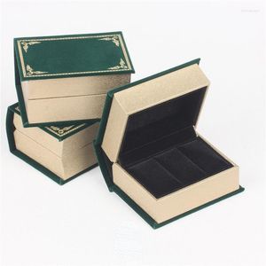 Pochettes à bijoux en forme de livre vert Double anneau boîte plateau créatif Couple conteneur mariage cadeau vitrine organisateur porte-collier