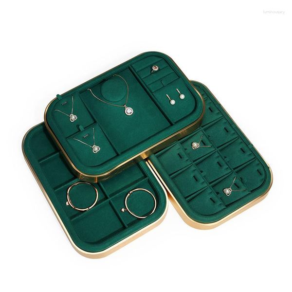 Pochettes à bijoux Vert Super Fibre Shop Organzier Plateau Boucles d'oreilles multi-styles Anneau Collier Présentoir Cadre en métal Boîte de rangement cool