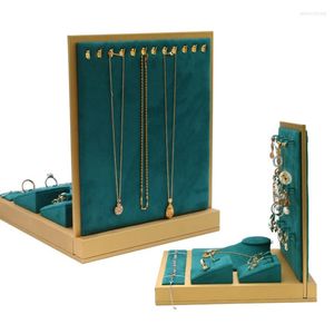 Bolsas de joyería, collar de terciopelo verde, anillo de pulsera para 6 en 1, juego de mostrador, joyería para mujer, soporte para pendientes, soporte de exhibición de adorno